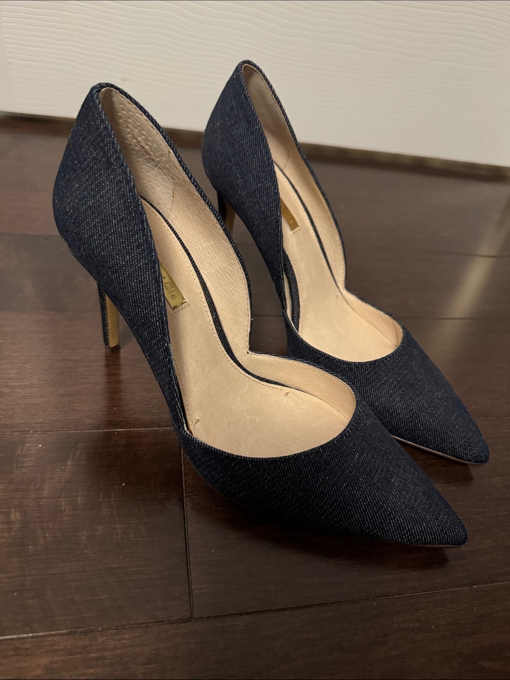 Classic Denim Pointed-Toe Stiletto Heels - Navy